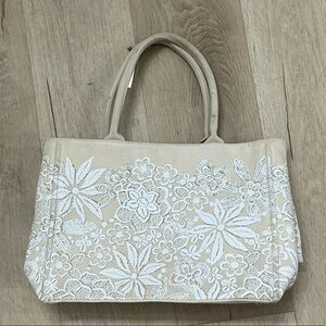 Oscar de la Renta Cream Floral Tote
